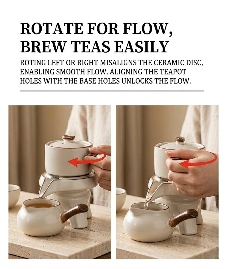 Ru Kiln Stone Mill Tea Set — Automatic Pour, Serves 6