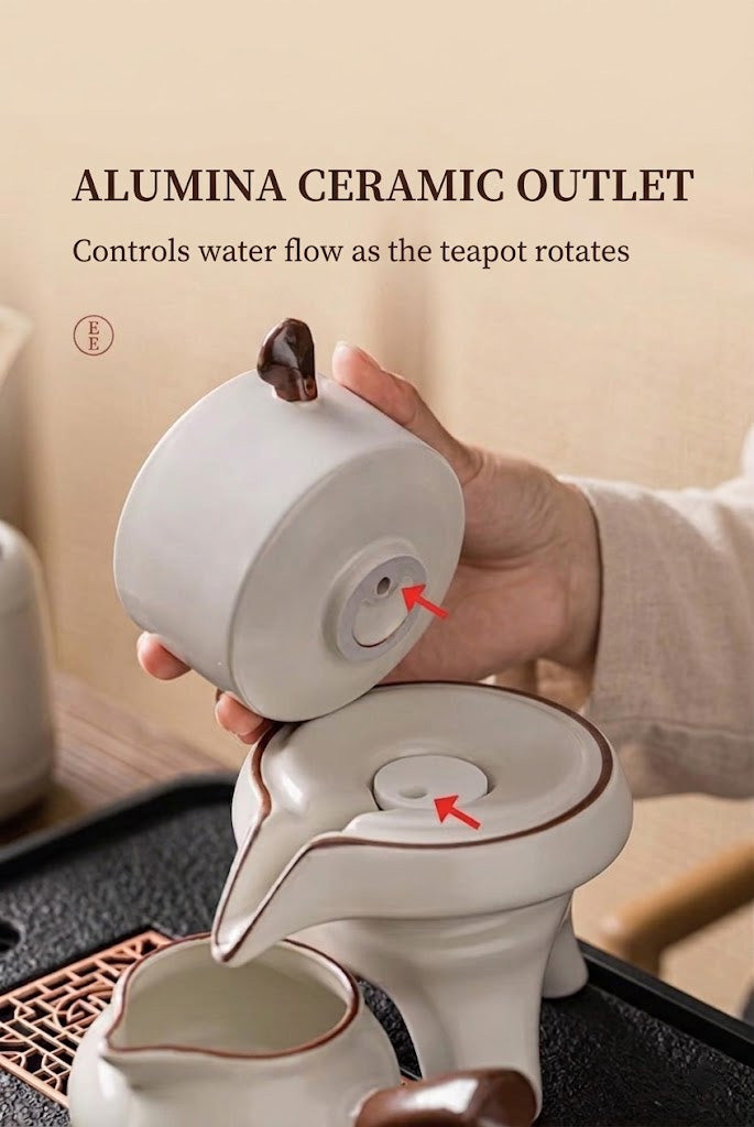 Ru Kiln Stone Mill Tea Set — Automatic Pour, Serves 6