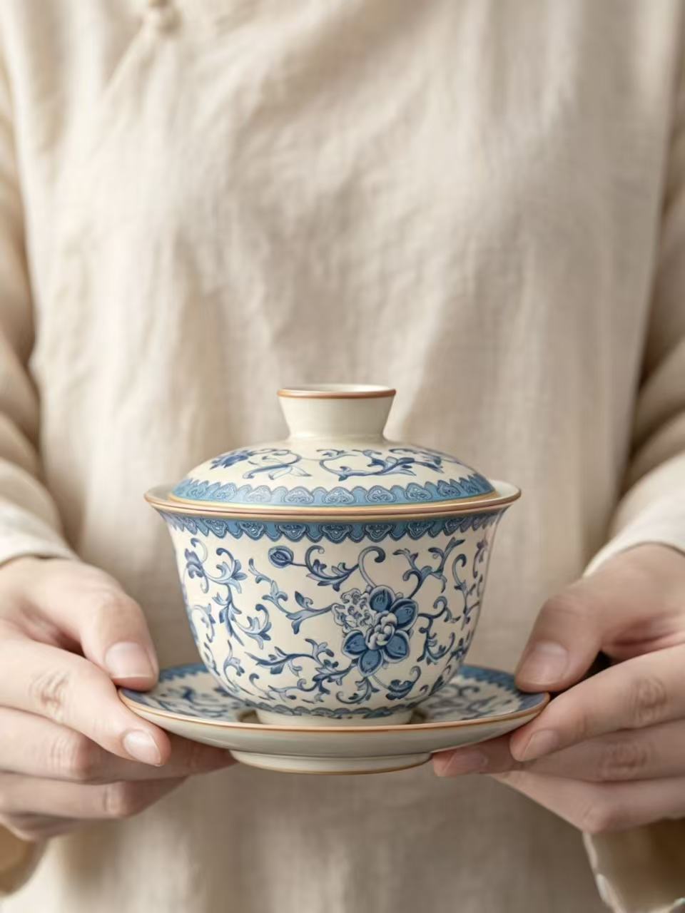 Still Ataraxia yellow Ru Kiln blue and white porcelain tea set, eleven pieces