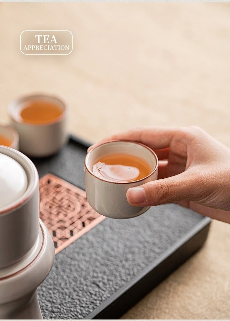 Ru Kiln Stone Mill Tea Set — Automatic Pour, Serves 6