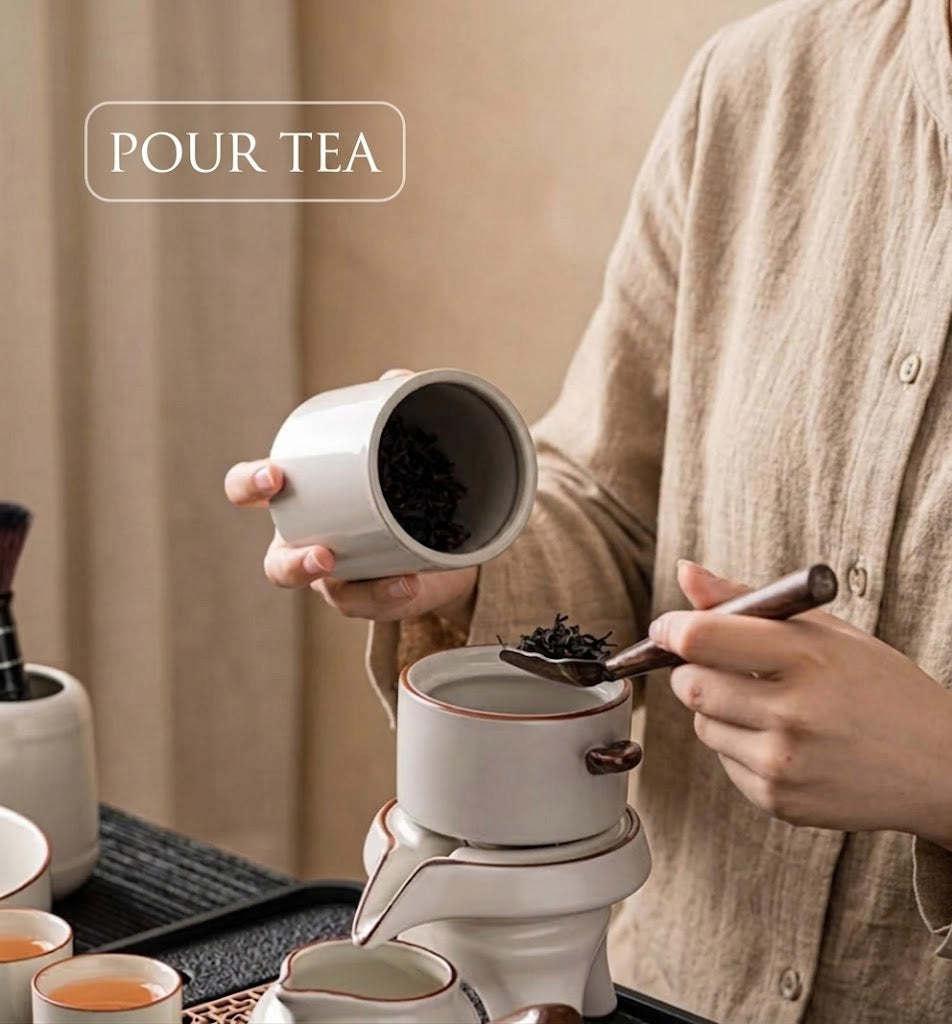 Ru Kiln Stone Mill Tea Set — Automatic Pour, Serves 6