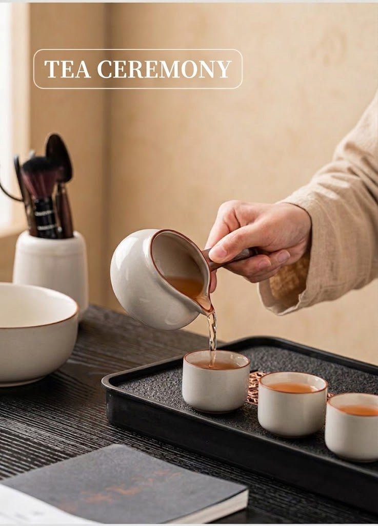 Ru Kiln Stone Mill Tea Set — Automatic Pour, Serves 6