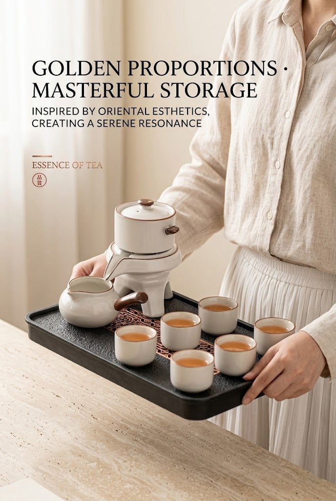 Ru Kiln Stone Mill Tea Set — Automatic Pour, Serves 6