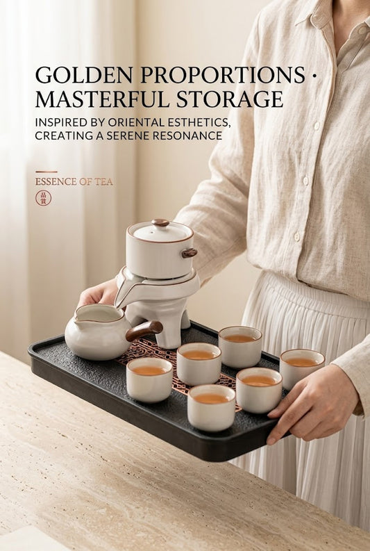 Ru Kiln Stone Mill Tea Set — Automatic Pour, Serves 6
