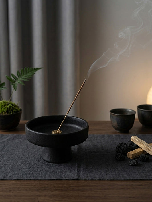 Pedestal Ceramic Incense Burner – Matte Black
