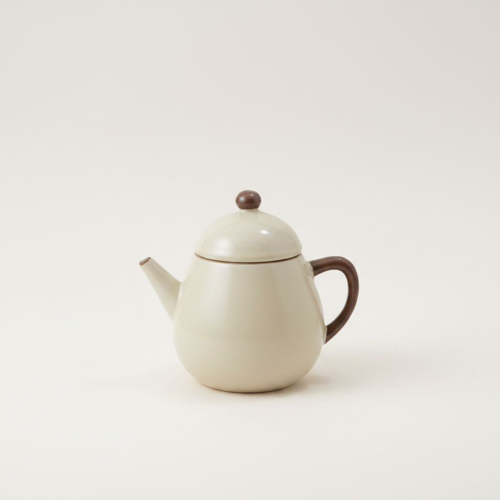 Ru Kiln Xishi Teapot — Bean Yellow ceramic with warm brown handle