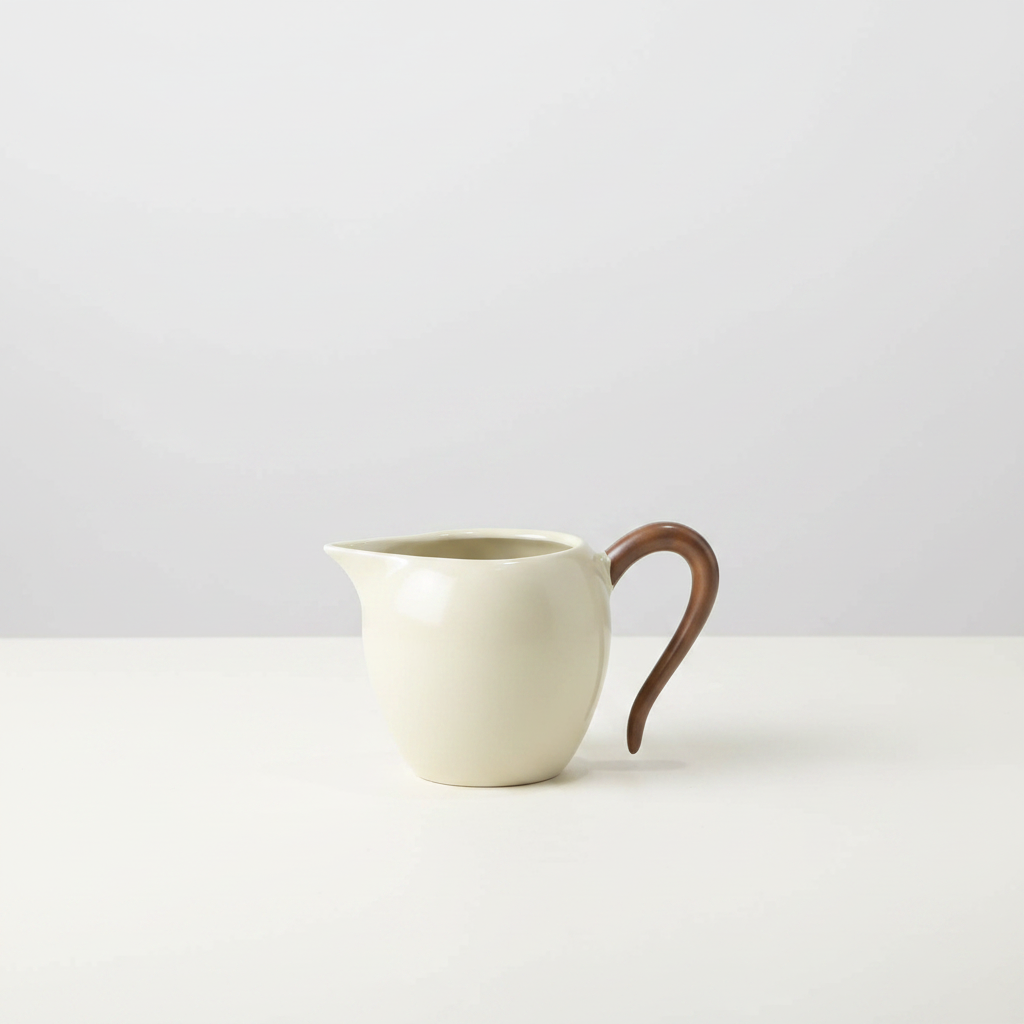 Ru Kiln Fairness Cup — cream ceramic with warm brown handle