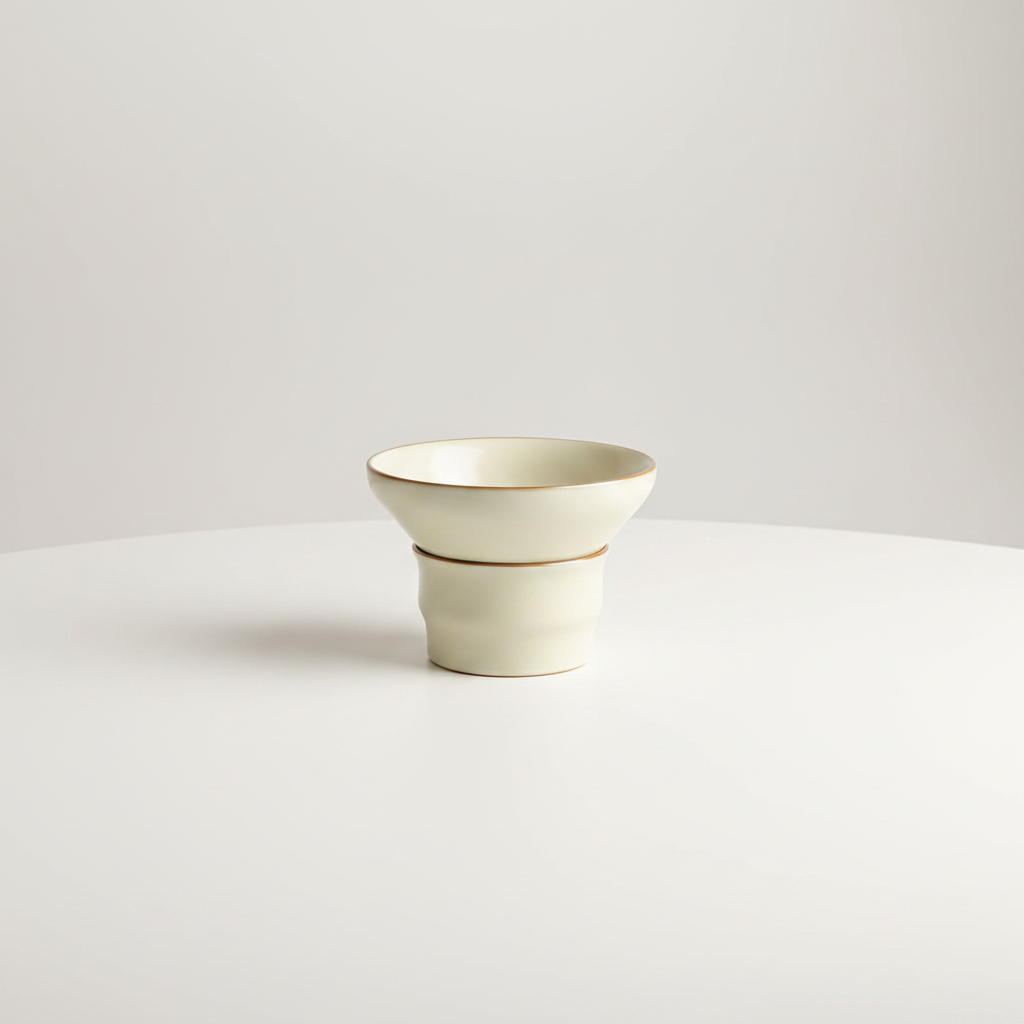 Ru Kiln Tea Strainer — cream ceramic with golden rim